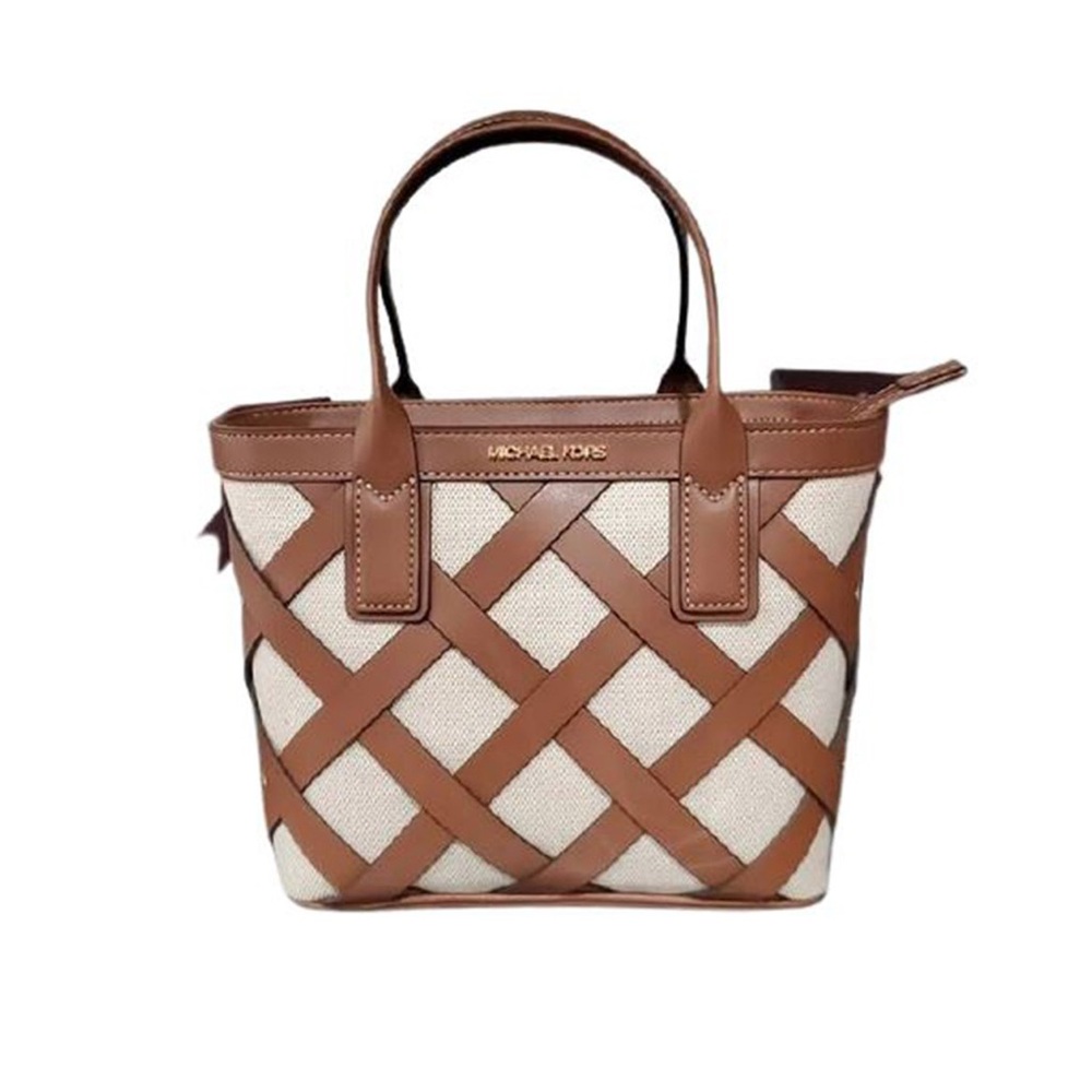 Michael Kors Tan and White Lattice Tote
